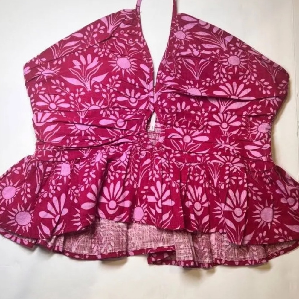 Free People Purple Floral Cropped Halter Top